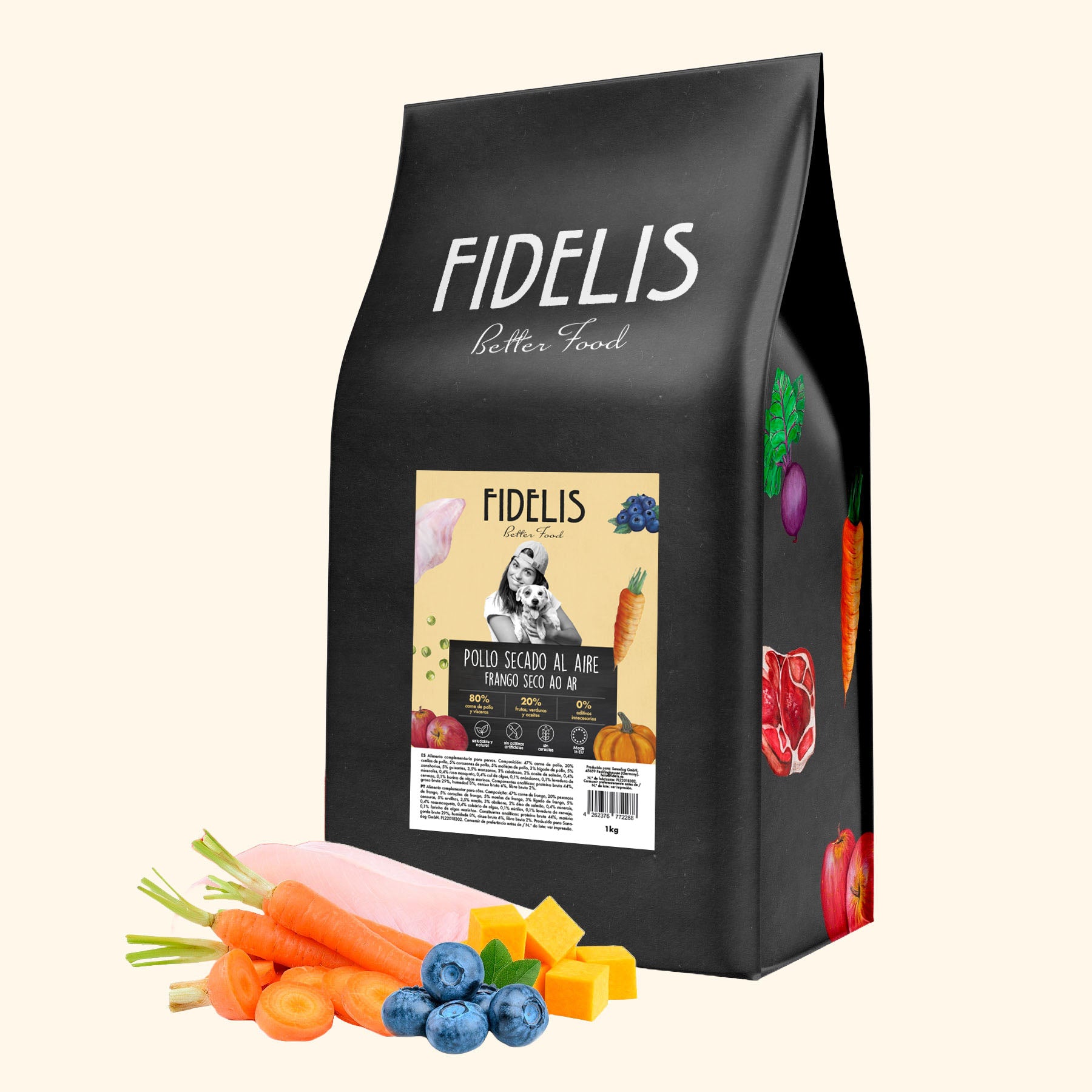 Menú de pollo deshidratado Fidelis para perros